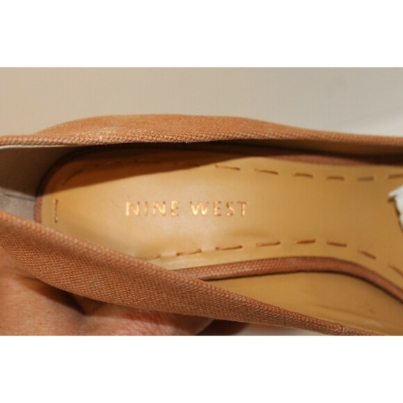 Nine West Heels Tan Canvas Pumps Chunky Braided Boho Shoes w/Box Sz 6.5 M - Picture 7 of 9